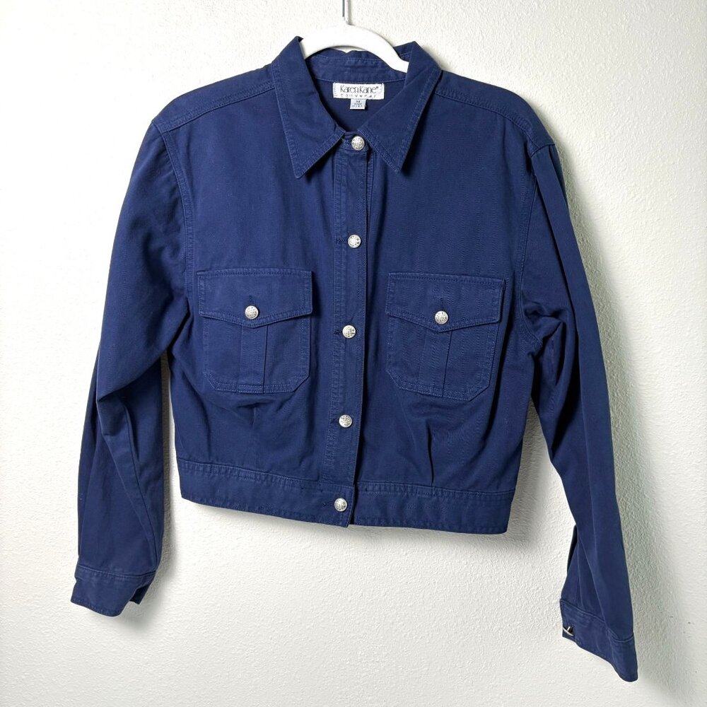 Karen Kane Easywear Denim‎ Jacket Size M Blue Pockets Button Front Cotton USA